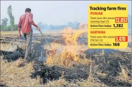  ?? BHARAT BHUSHAN/HT ?? A farmer burning paddy stubble at Dakala village near Patiala on Friday.