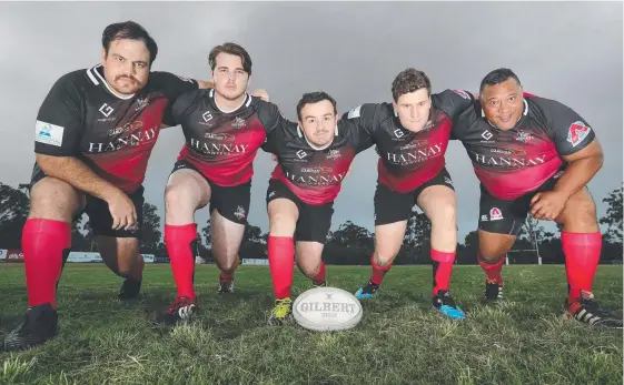  ?? Picture: RICHARD GOSLING ?? Tereina McLean, William Roughley, Wayde Scott, Sam Sullivan and George Rameka-Vea have big plans for Colleges’ scrum this season.