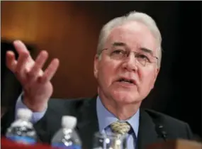  ?? THE ASSOCIATED PRESS ?? Health and Human Services Secretary Tom Price testifies June 15 on Capitol Hill in Washington. Price announced Friday he is resigning amid criticism of his travel on private planes.