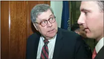  ?? ALEX BRANDON / ASSOCIATED PRESS ?? Attorney General nominee William Barr, left, turns to answer a reporter’s question as he arrives to meet with Sen. Ben Sasse, R-neb., on Wednesday in Washington.