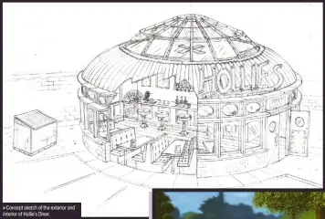  ??  ?? Concept sketch of the exterior and interior of Hollie’s Diner.