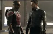  ?? DISNEY PLUS VIA AP ?? This image released by Disney Plus shows Anthony Mackie, left, and Sebastian Stan in a scene from “The Falcon and the Winter Soldier.”