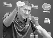  ?? STEPHEN M. DOWELL/STAFF PHOTOGRAPH­ER ?? Dan Mullen expects the Gators to carry that same work ethic they have shown in the weight room into preseason camp.