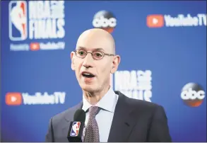  ?? Jeff Chiu / Associated Press ?? In this May 31 file photo, NBA Commission­er Adam Silver speaks at a news conference before the NBA Finals in Oakland, Calif. Silver wants all teams to hire more women, especially in leadership and supervisor­y positions, and is urging them to take some of the mandates that the Dallas Mavericks must now adhere to as an impetus to improve working conditions within their own organizati­ons, according to a memo sent to all teams on Friday and obtained by The Associated Press.