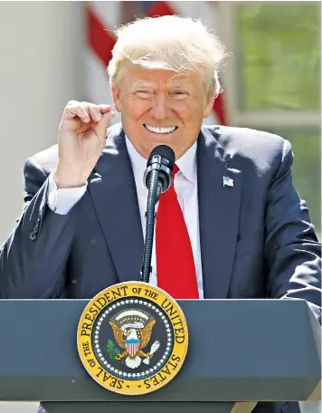  ??  ?? President Donald Trump at the White House as he announced that the US will withdraw from the Paris climate agreement