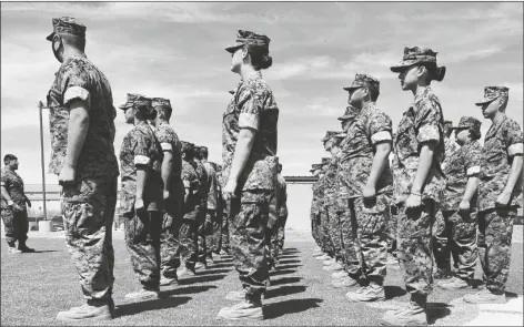  ?? LOANED PHOTO FROM YUHSD ?? CADETS FROM THE KOFA HIGH SCHOOL
Marine Corps Junior Reserve Officer Training Corps stand in formation.