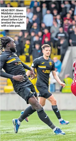  ?? ?? HEAD BOY: Glenn Middleton scores to put St Johnstone ahead before Livi levelled the match with a late goal.