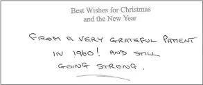  ??  ?? The message on this year’s card – the same as it has been now for 57 years