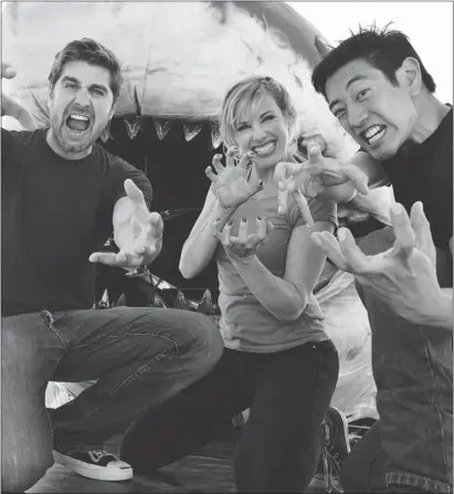  ??  ?? The “MythBuster­s” team (Grant Imahara, Kari Byron and Tory Belleci) join the lineup for this year’s Shark Week.