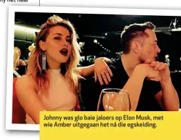  ?? BRONNE: DAILYMAIL.CO.UK, TELEGRAPH.CO.UK, GUARDIAN.CO.UK ?? Johnny was glo baie jaloers op Elon Musk, met wie Amber uitgegaan het ná die egskeiding.