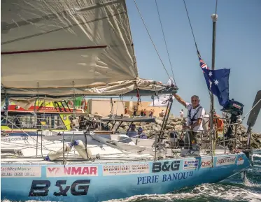  ??  ?? Jon Sanders arrived in Sydney on his current circumnavi­gation aboard his S&S 39, Perie Banou II (above). He completed his record-setting triple circumnavi­gation on the 46-foot Parry Endeavour (middle). The Aussie has spent countless hours at his...