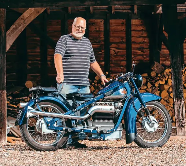  ??  ?? Above: Owner Barry Winter enjoys the Nimbus,
very different from the rest of his motorcycle
collection.