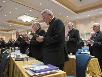  ??  ?? Pittsburgh Bishop David Zubik sings alongside other bishops for the opening of the U.S. Conference of Catholic Bishops Fall General Assembly on Monday. The conference assembles bishops from across the United States and U.S. Virgin Islands.