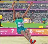  ?? AFP ?? Luvo Manyonga celebrates winning the final of the men’s long jump. —