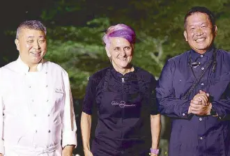  ?? ?? Trio of Michelin-star chefs (from left) chef Xu Fan, chef Cristina Bowerman and chef Goh Fukuyama