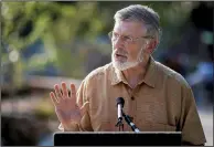  ?? Arkansas Democrat-Gazette/MITCHELL PE MASILUN ?? City Director At-Large Dean Kumpuris speaks during the news conference Sunday in downtown Little Rock.