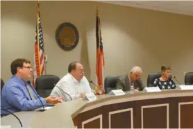  ??  ?? From left: Local candidates Andrew Carter, David Jameson, Patrick McNally and incumbent Commission chair Dale Tuck talk about their views on the city during the Sept. 22 political forum hosted by the Polk County Chamber of Commerce.