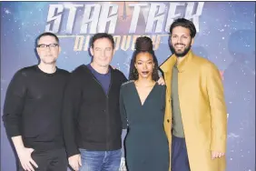  ?? Ash Knotek/Snappers / TNS ?? From left, producer Aaron Harberts, Jason Isaacs, Sonequa Martin-Green and Shazad Latif