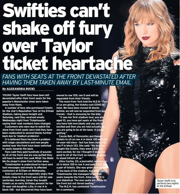  ??  ?? Taylor Swift is to perform two nights at the Etihad