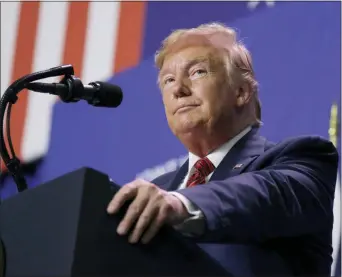  ?? EVAN VUCCI — THE ASSOCIATED PRESS ?? President Donald Trump speaks during an event with Australian Prime Minister Scott Morrison at Pratt Industries, Sunday in Wapakoneta, Ohio.