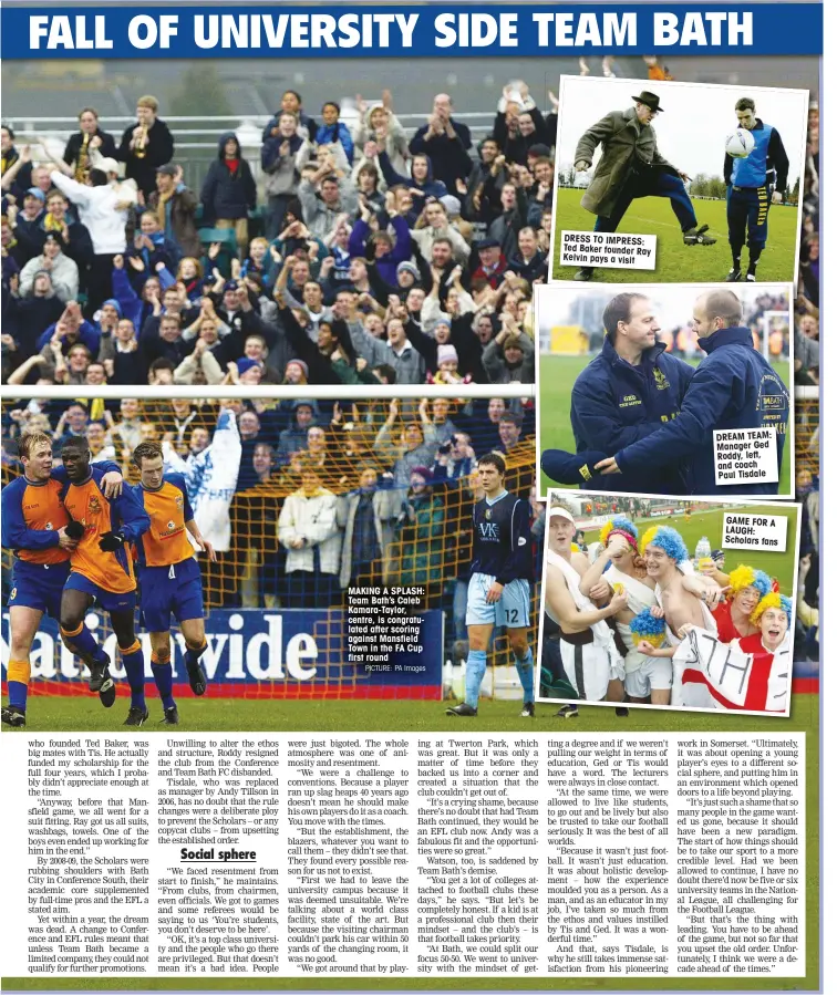  ?? PICTURE: PA Images ?? MAKING A SPLASH: Team Bath’s Caleb Kamara-Taylor, centre, is congratula­ted after scoring against Mansfield Town in the FA Cup first round