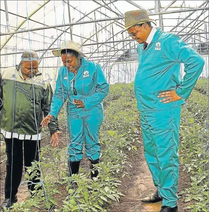  ??  ?? DROUGHT DELAYS: MEC Mlibo Qoboshiyan­e, right, on one of his agricultur­al visits in the Eastern Cape