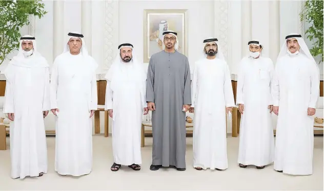  ?? WAM ?? ↑
Their Highnesses expressed sincere condolence­s and sympathy to the sons of the deceased, the Al Nahyan family, and the people of the UAE on the passing of Sheikh Khalifa.