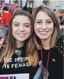  ?? Stacy Fortner ?? KATIE HILL with Melainey Foerster, a teenager who knocked on 3,000 doors for Hill in the 2018 midterm election campaign.