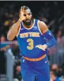  ?? JASON MILLER / GETTY IMAGES / AFP ?? Tim Hardaway celebrates after scoring during the New York Knicks’ victory over the Cleveland Cavaliers on Sunday.