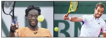  ?? (Photos AFP) ?? Monfils a étrillé le Bresilien Thiago Monteiro en h’ hier. Gasquet, quant à lui, n’a eu besoin que d’h’ pour franchir l’obstacle dominicain Estrella Burgos.