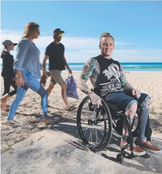  ?? Picture: GLENN HAMPSON ?? Andy Hensel broke his back motocross riding and has now started his own foundation aimed at mentoring youths in wheelchair­s.