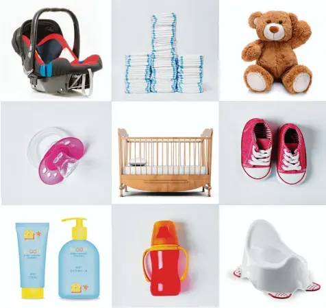  ?? Fotos: Fotolia/Illustrati­on: Imminger ?? Kinder sind großartig. Aber sie brauchen auch jede Menge Sachen – von der Babyschale übers Bett bis hin zur Kleidung.