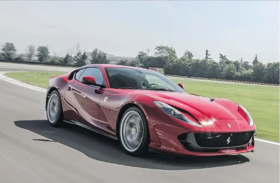  ?? FERRARI ?? The 2018 Ferrari 812 Superfast sports an 800-horsepower, V-12 engine that features electric steering that makes the car very driveable.