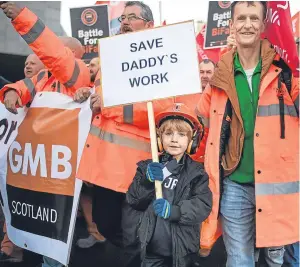  ?? Picture: PA. ?? The Bifab protest before the rescue package was announced.