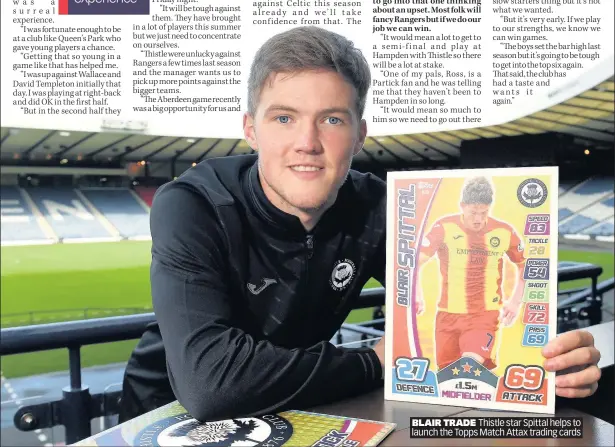  ??  ?? BLAIR TRADE Thistle star Spittal helps to launch the Topps Match Attax trading cards