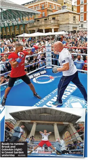  ?? REUTERS ?? Ready to rumble: Brook and Golovkin (right) in Covent Garden yesterday