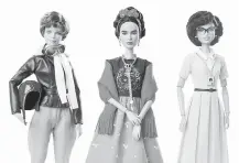  ??  ?? Three of the new Barbie dolls, from left, pilot Amelia Earhart, artist Frida Kahlo and mathematic­ian Katherine Johnson.