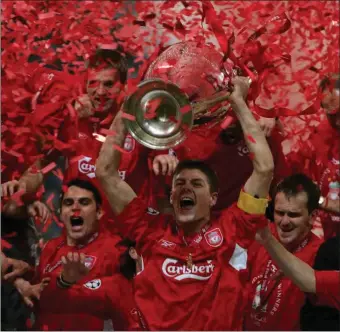  ??  ?? Liverpool’s Steven Gerrard lifts the Champions League trophy in 2005.