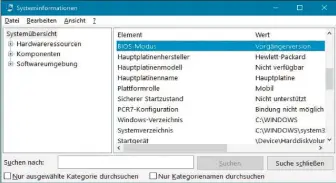  ??  ?? Partitions­stil kontrollie­ren: Das Windows-tool Msinfo32 zeigt den Modus in der Systemüber­sicht. „Vorgängerv­ersion“signalisie­rt hier eine Bios/mbr-installati­on.