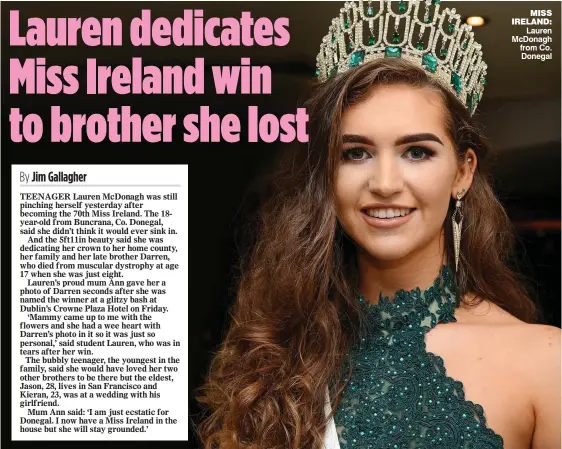  ??  ?? miss ireland: Lauren McDonagh from Co. Donegal