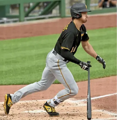  ?? Matt Freed/Post-Gazette ?? Bryan Reynolds bats in an intrasquad game Friday at PNC Park. Reynolds, fourth last year in the Rookie of the Year voting, has the eye of new manager Derek Shelton. “If you’re a hitting coach, this guy’s a dream.”