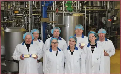  ??  ?? Kinga Stule, Mairead O’Connor, Jerry Sheahan, John O’Donoghue, Ruairi Callaghan, Denis Dennehy, Olag Kolesnyk, and Glenda Marmion pictured in the Butter Plant at North Cork Co-Op.