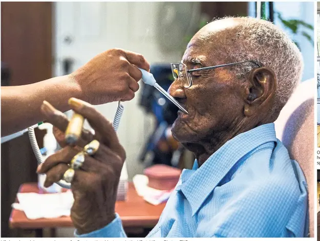  ?? — Photos: TNS ?? Life has slowed down, year by year, for Overton, the oldest man in the US at 112.