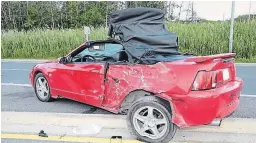  ?? SIU ?? Billy Shea left this crashed, stolen Mustang after a standoff with city police on July 23, 2019. He was armed with a shotgun and approachin­g other officers when he was shot and killed.