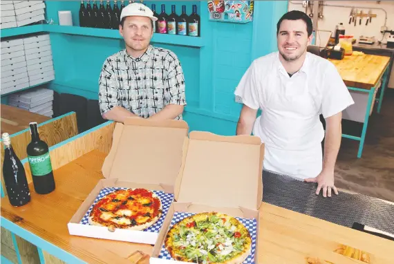  ?? PHOTOS: BRENDAN MILLER ?? Brett Mcdermott and Chris Gale of Actually Pretty Good, which serves up pizzas ranging from the traditiona­l Margherita to the Top Brassica.