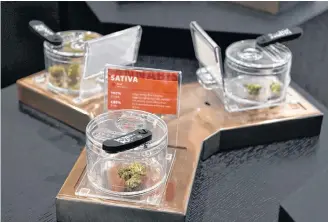  ?? MOE DOIRON REUTERS ?? Cannabis products on display at the Hunny Pot Cannabis Co. retail cannabis store after marijuana retail sales commencedi­n Toronto, Ont., April 1, 2019.