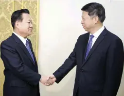  ??  ?? FROSTY TIES – Chong Rong-hae (left), vice chairman of the Central Committee of North Korea’s ruling party, shakes hands with Song Tao, head of China’s ruling Communist Party’s Internatio­nal Liaison Department, at the Mansudae Assembly Hall in...