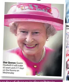  ??  ?? Our Queen Queen Elizabeth II will make 63 years and 217 days on the throne on Wednesday MeetingMe veterans Queen Elizabeth meeting war veterans at Stir Stirling Castle in Scotland in 1986
On tour
