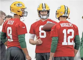  ?? JIM MATTHEWS / USA TODAY NETWORK-WISCONSIN ?? Who will back up Aaron Rodgers? DeShone Kizer and Tim Boyle are vying for the No. 2 quarterbac­k role.