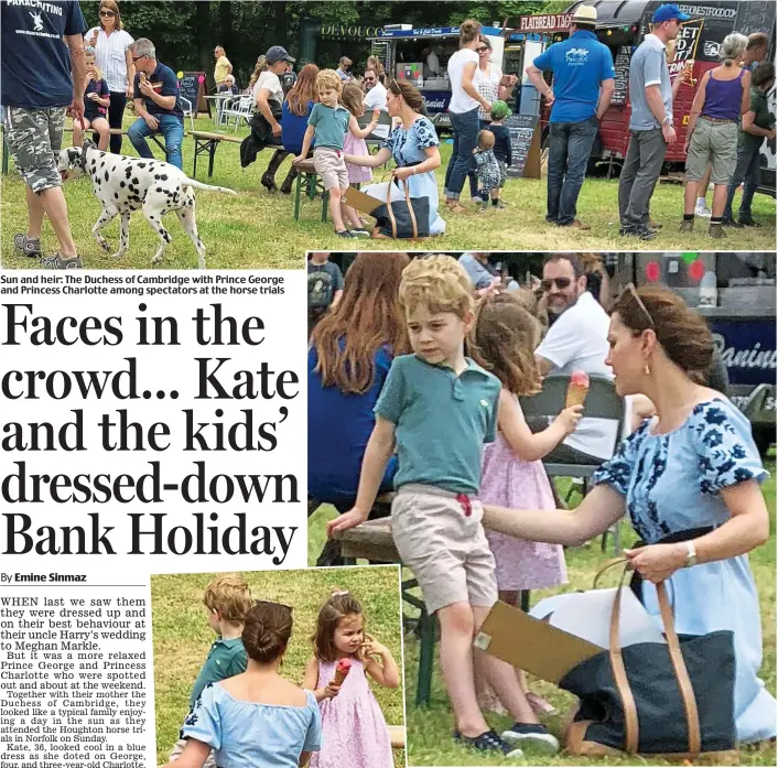  ??  ?? Sun and heir: The Duchess of Cambridge with Prince George and Princess Charlotte among spectators at the horse trials